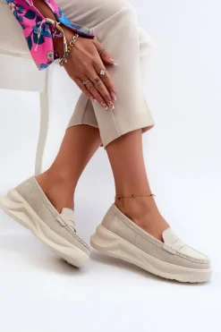 Damskie Evento Zamszowe Damskie Mokasyny Jasnobeżowe Filidia