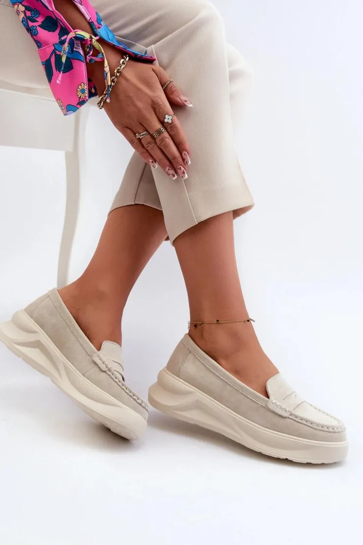 Damskie Evento Zamszowe Damskie Mokasyny Jasnobeżowe Filidia