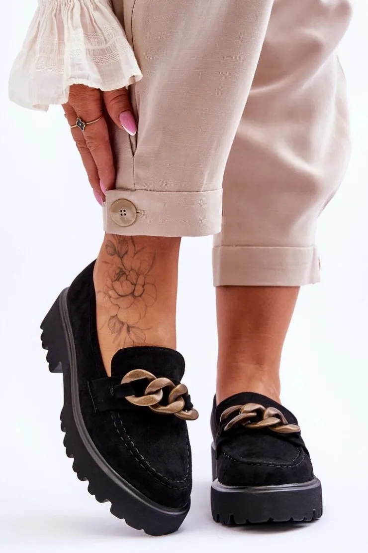 Clearance Damskie buty S.Barski Zamszowe Damskie Mokasyny S.Barski HX52-222 Czarne