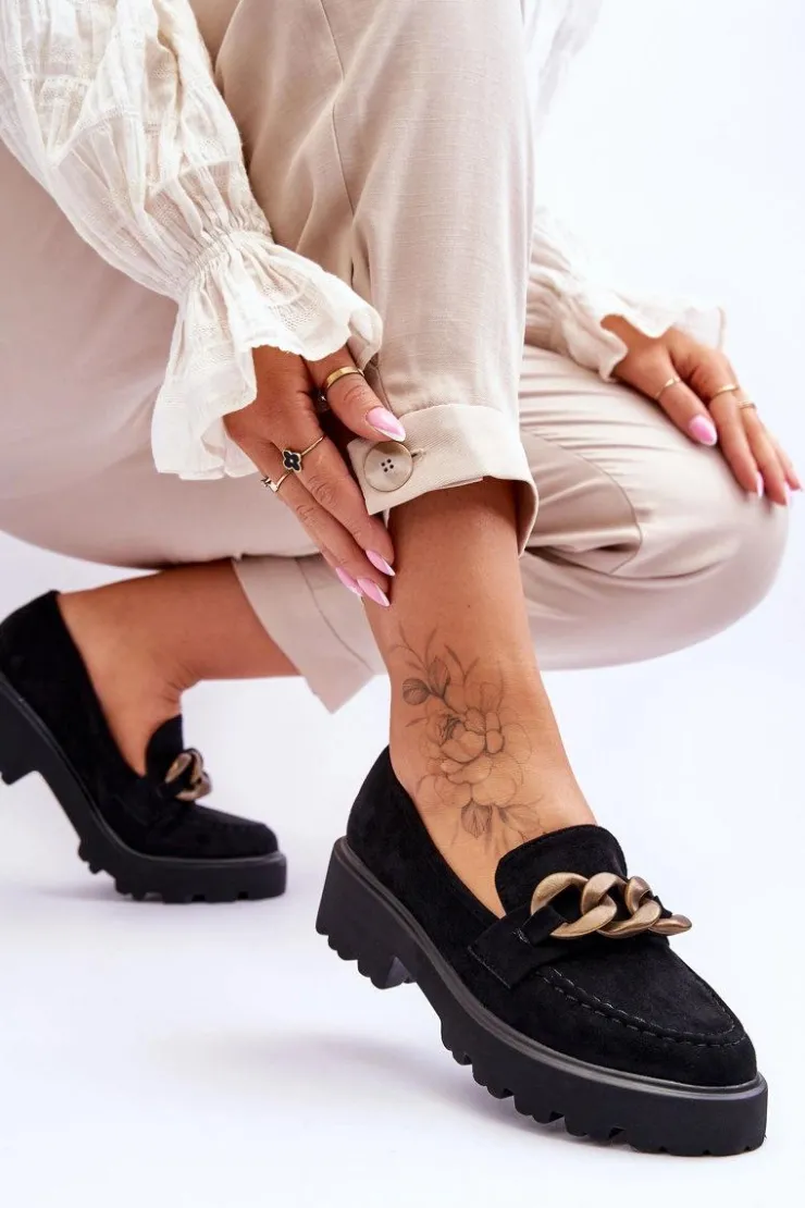 Clearance Damskie buty S.Barski Zamszowe Damskie Mokasyny S.Barski HX52-222 Czarne