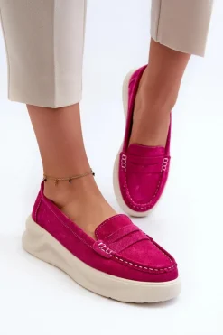 Evento Loafersy Damskie|Mokasyny Na Platformie*Zamszowe Damskie Mokasyny Fuksja Filidia Różowy