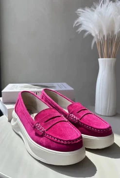 Evento Loafersy Damskie|Mokasyny Na Platformie*Zamszowe Damskie Mokasyny Fuksja Filidia Różowy