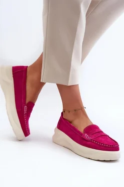 Evento Loafersy Damskie|Mokasyny Na Platformie*Zamszowe Damskie Mokasyny Fuksja Filidia Różowy