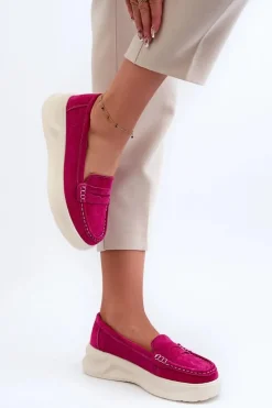 Evento Loafersy Damskie|Mokasyny Na Platformie*Zamszowe Damskie Mokasyny Fuksja Filidia Różowy