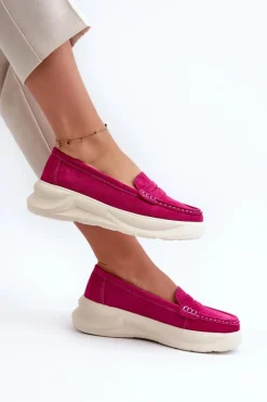 Evento Loafersy Damskie|Mokasyny Na Platformie*Zamszowe Damskie Mokasyny Fuksja Filidia Różowy