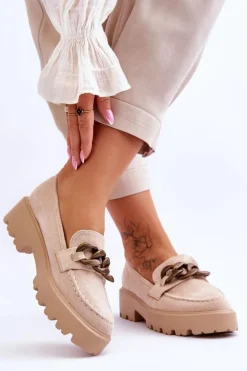 Damskie Damskie buty S.Barski Zamszowe Damskie Mokasyny S.Barski HX52-222 Beżowe