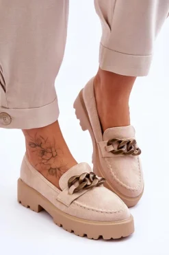 Damskie Damskie buty S.Barski Zamszowe Damskie Mokasyny S.Barski HX52-222 Beżowe