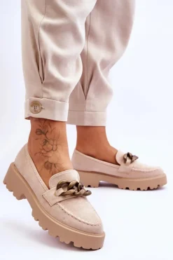 Damskie Damskie buty S.Barski Zamszowe Damskie Mokasyny S.Barski HX52-222 Beżowe