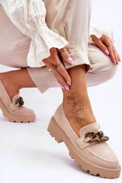 Damskie Damskie buty S.Barski Zamszowe Damskie Mokasyny S.Barski HX52-222 Beżowe