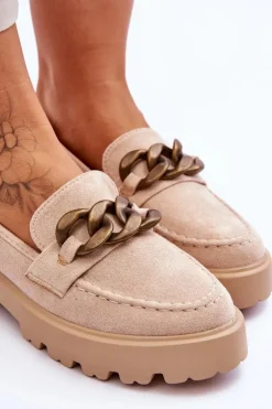 Damskie Damskie buty S.Barski Zamszowe Damskie Mokasyny S.Barski HX52-222 Beżowe