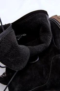 Boto Damskie Trapery|Botki Sznurowane*Zamszowe Damskie Ocieplane Botki Trapery Czarne Lemar Rehin