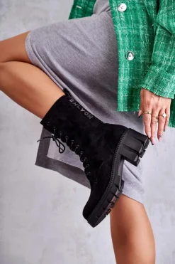 Damskie Boto Zamszowe Damskie Ocieplane Botki Czarne Hermesa