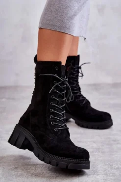 Damskie Boto Zamszowe Damskie Ocieplane Botki Czarne Hermesa