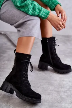 Damskie Boto Zamszowe Damskie Ocieplane Botki Czarne Hermesa