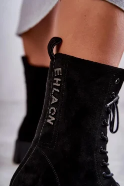 Damskie Boto Zamszowe Damskie Ocieplane Botki Czarne Hermesa