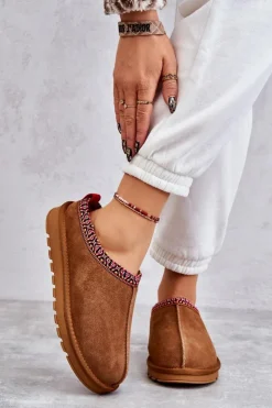 Boto Kapcie Klasyczne*Zamszowe Damskie Papcie Z Futerkiem Camel Buffie