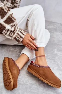 Boto Kapcie Klasyczne*Zamszowe Damskie Papcie Z Futerkiem Camel Buffie