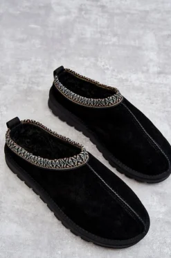 Boto Kapcie Klasyczne*Zamszowe Damskie Papcie Z Futerkiem Czarne Buffie Czarny