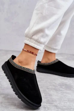 Boto Kapcie Klasyczne*Zamszowe Damskie Papcie Z Futerkiem Czarne Buffie Czarny