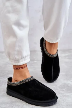Boto Kapcie Klasyczne*Zamszowe Damskie Papcie Z Futerkiem Czarne Buffie Czarny