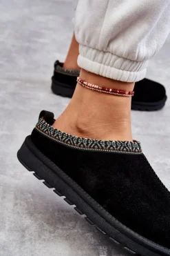 Boto Kapcie Klasyczne*Zamszowe Damskie Papcie Z Futerkiem Czarne Buffie Czarny