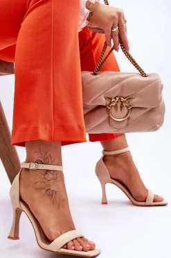 Discount Boto Zamszowe Damskie Sandały Na Obcasie Beżowe Rousses