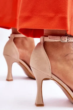 Discount Boto Zamszowe Damskie Sandały Na Obcasie Beżowe Rousses