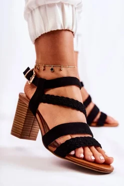 Clearance Evento Zamszowe Damskie Sandały Na Słupku Czarne Elora