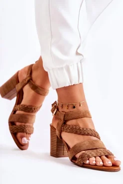 Damskie Evento Zamszowe Damskie Sandały Na Słupku Camel Elora