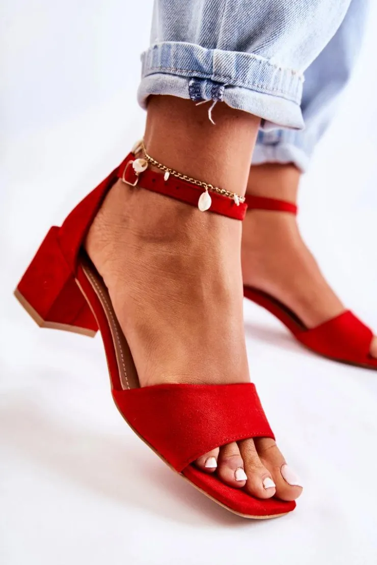 Best Boto Zamszowe Damskie Sandały Na Obcasie Czerwone Luciana