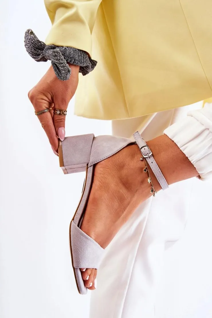 Sale Boto Zamszowe Damskie Sandały Na Obcasie Szare Luciana