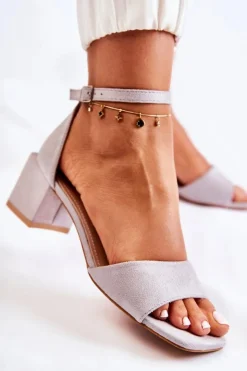 Sale Boto Zamszowe Damskie Sandały Na Obcasie Szare Luciana