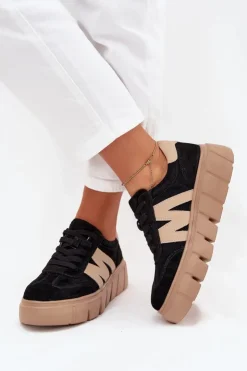 Hot Buty damskie Vinceza Zamszowe Damskie Sneakersy Na Platformie Vinceza 79561 Czarne Czarny