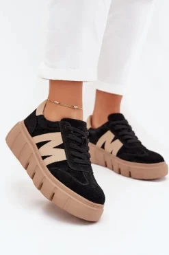 Hot Buty damskie Vinceza Zamszowe Damskie Sneakersy Na Platformie Vinceza 79561 Czarne Czarny