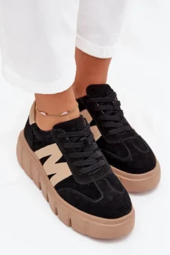 Hot Buty damskie Vinceza Zamszowe Damskie Sneakersy Na Platformie Vinceza 79561 Czarne Czarny