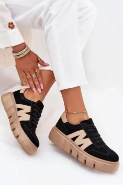 Hot Buty damskie Vinceza Zamszowe Damskie Sneakersy Na Platformie Vinceza 79561 Czarne Czarny