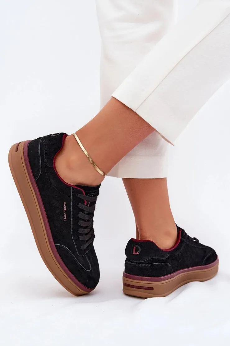 Clearance Daniel Lopez Just Dare Zamszowe Damskie Sneakersy SS2D4006 Czarne Czarny