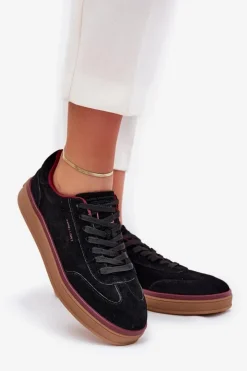 Clearance Daniel Lopez Just Dare Zamszowe Damskie Sneakersy SS2D4006 Czarne Czarny