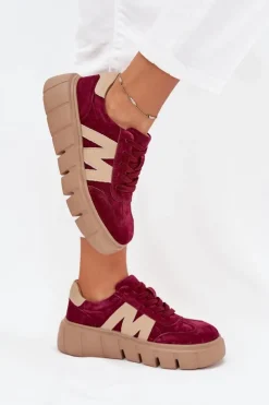 Damskie Buty damskie Vinceza Zamszowe Damskie Sneakersy Na Platformie Vinceza 79561 Bordowe