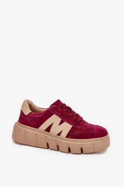 Damskie Buty damskie Vinceza Zamszowe Damskie Sneakersy Na Platformie Vinceza 79561 Bordowe