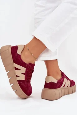 Damskie Buty damskie Vinceza Zamszowe Damskie Sneakersy Na Platformie Vinceza 79561 Bordowe