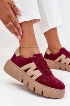 Damskie Buty damskie Vinceza Zamszowe Damskie Sneakersy Na Platformie Vinceza 79561 Bordowe