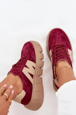Damskie Buty damskie Vinceza Zamszowe Damskie Sneakersy Na Platformie Vinceza 79561 Bordowe