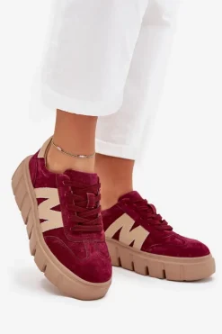 Damskie Buty damskie Vinceza Zamszowe Damskie Sneakersy Na Platformie Vinceza 79561 Bordowe