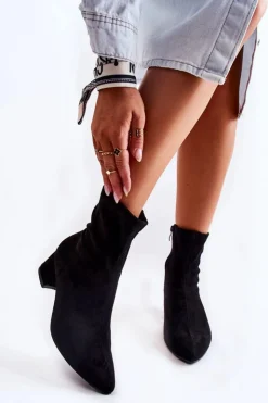 Boto Czarne Botki|Botki Na Obcasie*Zamszowe Damskie Wysokie Botki Czarne Gloriss