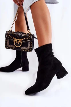 Boto Czarne Botki|Botki Na Obcasie*Zamszowe Damskie Wysokie Botki Czarne Gloriss