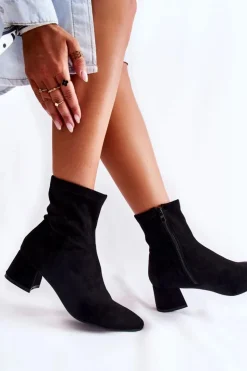 Boto Czarne Botki|Botki Na Obcasie*Zamszowe Damskie Wysokie Botki Czarne Gloriss