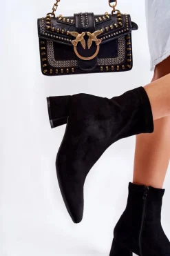 Boto Czarne Botki|Botki Na Obcasie*Zamszowe Damskie Wysokie Botki Czarne Gloriss