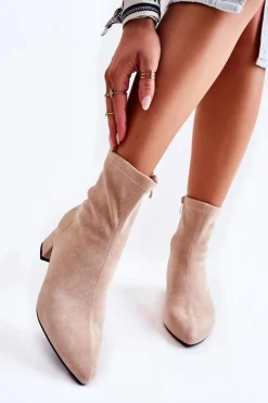 Best Boto Zamszowe Damskie Wysokie Botki Beżowe Gloriss