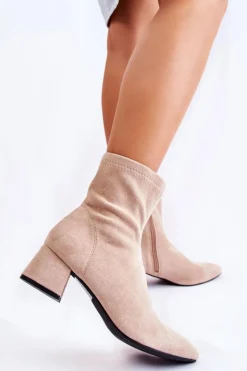 Best Boto Zamszowe Damskie Wysokie Botki Beżowe Gloriss